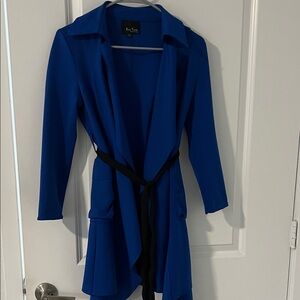 Elegant Blue Trench Coat with Black Belt